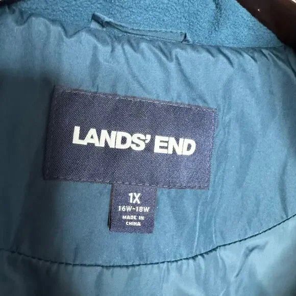 Lands End Women's Plus 1X Down Puffer Winter Coat Jacket Blue - Picture 10 of 13